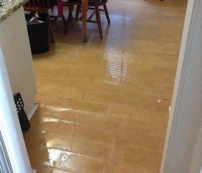 Water damage on the kitchen floor 